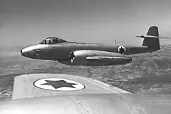 Single-seat Gloster Meteor F.8 in flight, from Ramat David in 1954