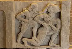 Sele metope with Heracles killing the giant Alcyoneus, 6th century BCE