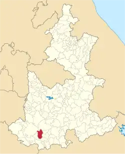 Location of the municipality in Puebla