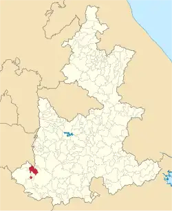 Location of the municipality in Puebla