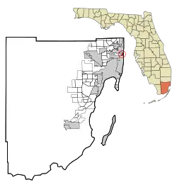 Location of Surfside in Miami-Dade County, Florida.