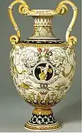 Minton Majolica vase, 1862 Exhibition, process and style in imitation of Italian Renaissance maiolica. Victoria and Albert Museum, London