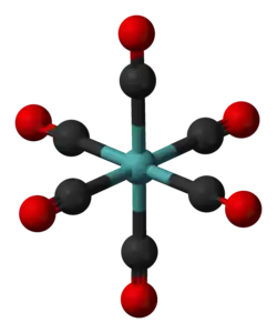 Ball and stick model of molybdenum hexacarbonyl