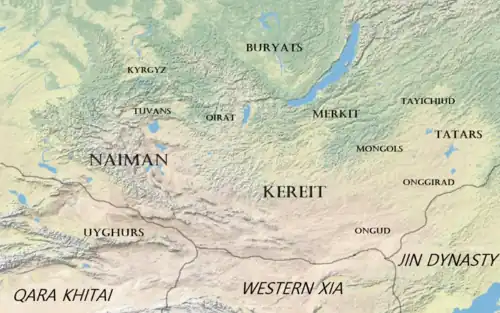 Map of the Mongol tribes and nearby polities in the early thirteenth century