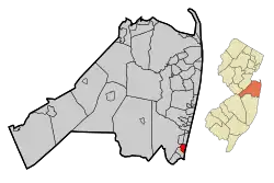 Map of Sea Girt in Monmouth County. Inset: Location of Monmouth County highlighted in the State of New Jersey.