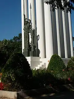 Montauban's Great War memorial consisting of an allegory of a victorious France standing before a white 12 pillared temple. Again Bourdelle used his La France composition.