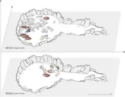 Structure 10.049, plans of the lower and upper levels
