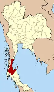 Map of Thailand highlighting the location of Monthon Surat Thani