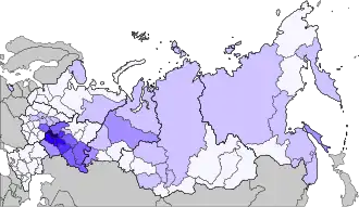 Distribution of Mordvins, 2010