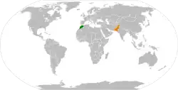 Map indicating locations of Morocco and Pakistan