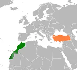 Map indicating locations of Morocco and Turkey