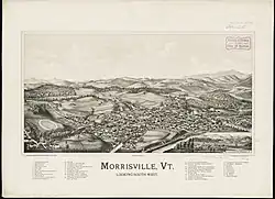 1889 depiction of Morrisville, Vermont