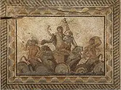 Mosaic which represents the Epiphany of Dionysus; 2nd century AD; from the Villa of Dionysus (Dion, Greece); Archeological Museum of Dion