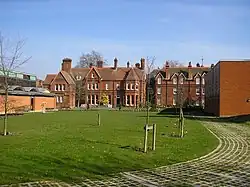 The rear garden, with the original East Thorpe House in the centre