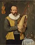 17th-century English musician wearing a buff waistcoat