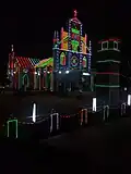 Church decorated by lights