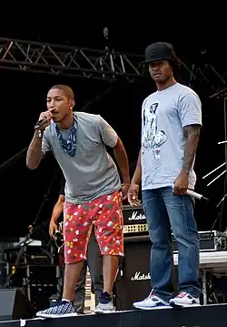 Pharrell Williams (left) and Shay Haley from N.E.R.D. performing at Pori Jazz in 2010
