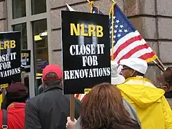 Image 13Union members picketing recent NLRB rulings outside the agency's Washington, D.C., headquarters in November 2007.