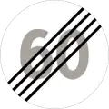 End of special speed limit This means a general speed limit of 50 km/h in populated areas and 80 km/h in rural areas by law.