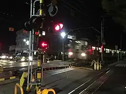 Nagano Electric Railway, 8500 series EMU train, pulling into Hongō Station, Nagano.