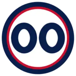 The number "00" in navy blue set against a white circle with a red and navy border