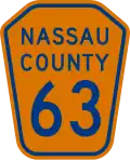 Example of a county route marker used by Nassau County for its county routes prior to the mid-1970s. No signs are currently displayed in the county.
