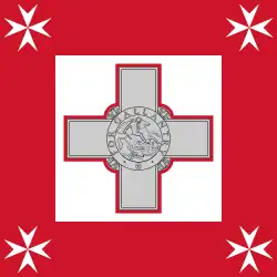The Naval Jack of Malta intended to be flown by Maltese military vessels consists of a square flag, consisting of a George Cross proper fimbriated in red in the centre of a white square, within a red square. Each corner of the red square shall contain a white Maltese Cross.