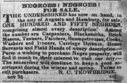 "Negroes! Negroes! For Sale" (The Daily Constitutionalist and Republic, Augusta, Georgia, March 21, 1851)