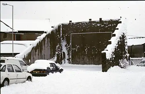 Nelson Handball court in the Winter of 1990. The court is situated in the village centre, and has been part of the village fabric for many, many decades.