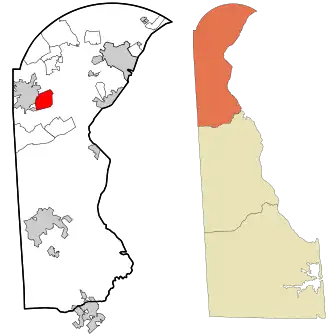 Location in New Castle County and the state of Delaware.