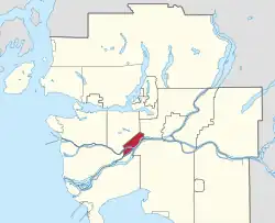 Location of New Westminster in Metro Vancouver