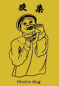 A picture from the manuscript depicting the Vietnamese custom of teeth blackening. (染𦝄 , nhuộm răng)