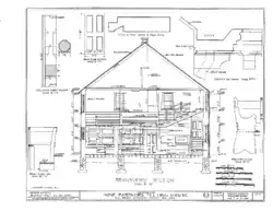 A black-and-white technical drawing of a cross section of the meeting house