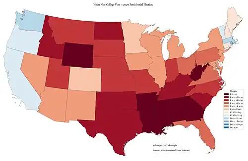Non-college White vote in the 2020 presidential election by state