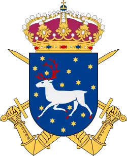 Coat of the arms of the Norrbotten Armoured Battalion (P 5) 1957–1975 and the Norrbotten Regiment and Norrbotten Brigade (NMekB 19) 1994–2000.