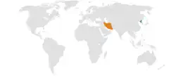 Map indicating locations of North Korea and Iran