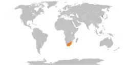 Map indicating locations of North Korea and South Africa