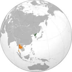 Map indicating locations of North Korea and Thailand