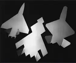 Three metal models of the concept fighter jets