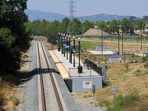 A view of Novato Hamilton station from Main Gate Road, 2018