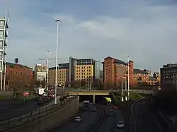 A58(M), Leeds Inner Ring Road passing underneath the Nuffield Hospital