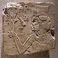 Fragment of a tomb relief depicting two princesses (daughters of Amenhotep III) with sistra. TT 192, Tomb of Kheruef Collections of the Egyptian Museum and Papyrus Collection of Berlin