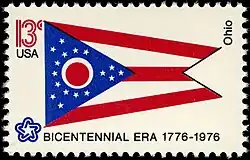 The Ohio state flag as depicted in the 1976 bicentennial postage stamp series.