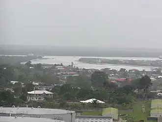 Aerial view of part of Okrika mainland (foreground) and island (background)
