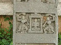 Hero stone with old Kannada inscription (870-906 A.D.) at Kalleshvara temple