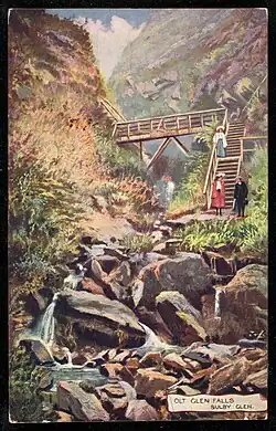 Olt Falls, within Tholt-y-Will Glen, in early 1900s postcard image