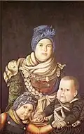 Braren's lover Ing Peter Matzen and their two children Gardina and Peter as depicted by him around 1820[5]