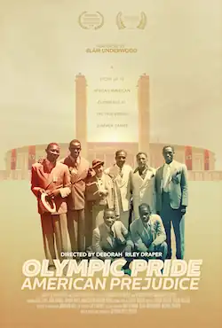 promotional poster for the film showing most of the athletes from the event in front of one of the olympic stadiumg