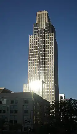 Image of the western facade of the First National Bank Tower
