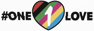 'OneLove' armband, featuring a multicoloured heart and this slogan